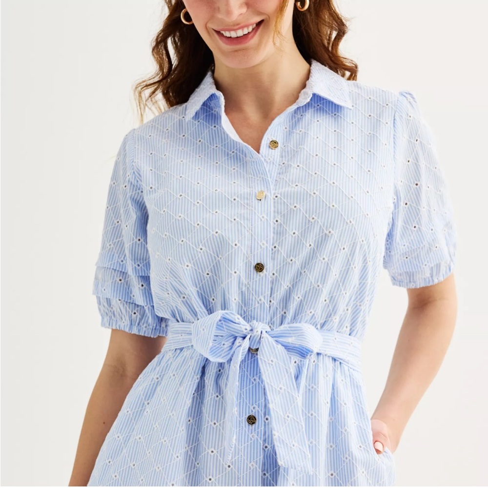 NWT Draper James RSVP puff sleeve blue eyelet shirt dress sz Small - Picture 4 of 15